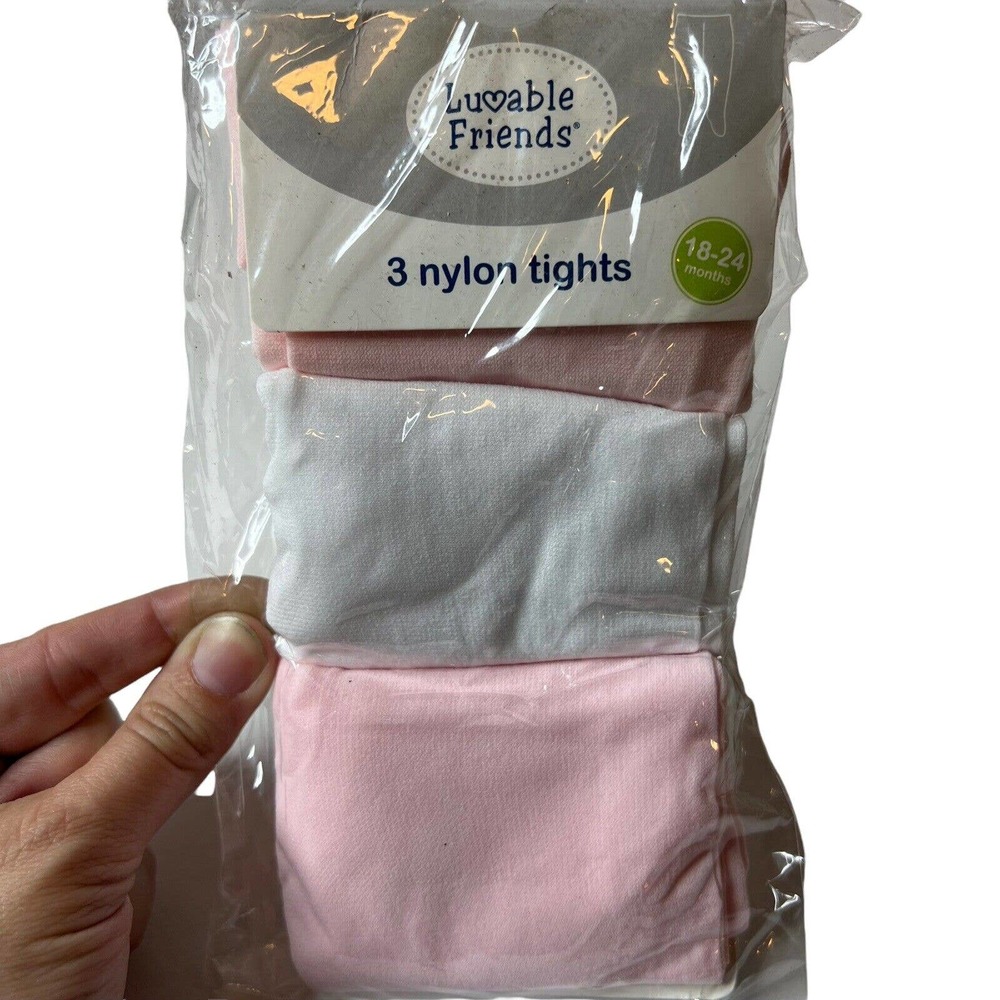 Luvable Friends Tights 3 Pack Pink White 18-24 Month New